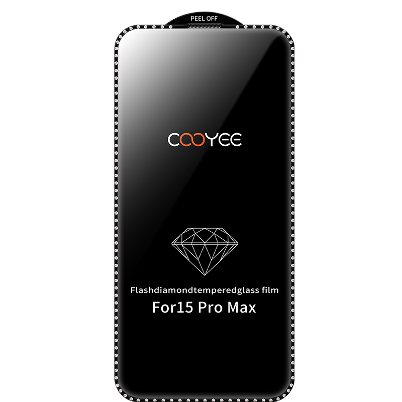 Diamond Apple 15 Pro Max Protecteur d'écran pour téléphone portable en verre trempé transparent Film anti-chute Couverture plein écran Empreintes digitales antiadhésives